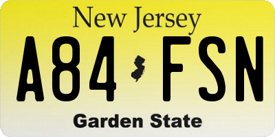 NJ license plate A84FSN