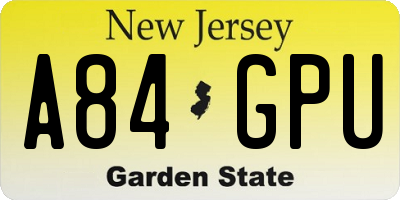NJ license plate A84GPU