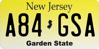 NJ license plate A84GSA