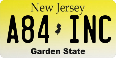NJ license plate A84INC