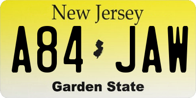 NJ license plate A84JAW