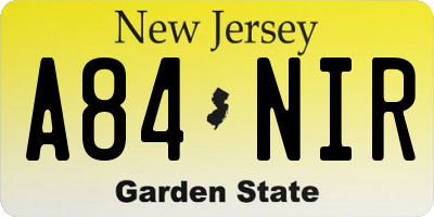 NJ license plate A84NIR