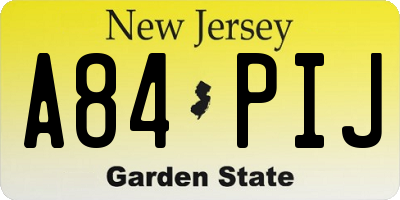 NJ license plate A84PIJ