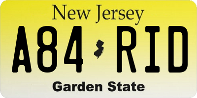 NJ license plate A84RID