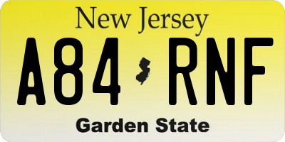 NJ license plate A84RNF