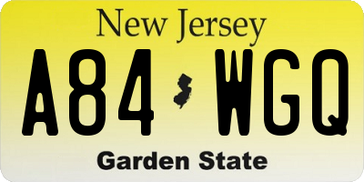 NJ license plate A84WGQ