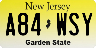 NJ license plate A84WSY