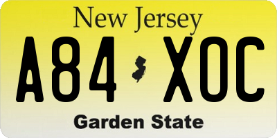 NJ license plate A84XOC