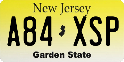 NJ license plate A84XSP