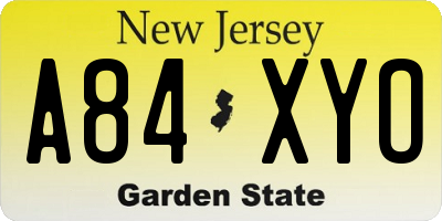 NJ license plate A84XYO