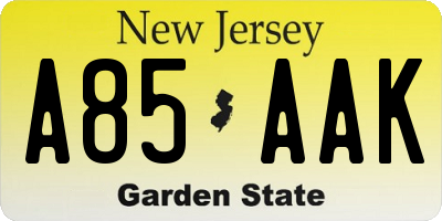 NJ license plate A85AAK