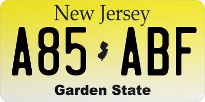 NJ license plate A85ABF