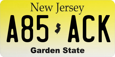 NJ license plate A85ACK