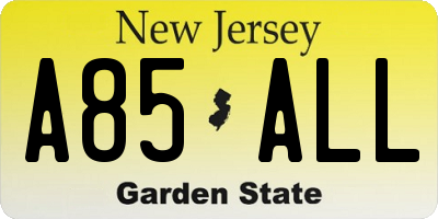 NJ license plate A85ALL