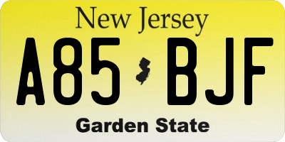 NJ license plate A85BJF