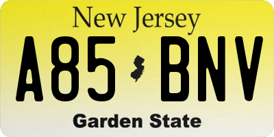 NJ license plate A85BNV