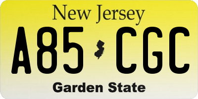 NJ license plate A85CGC