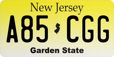 NJ license plate A85CGG