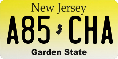 NJ license plate A85CHA