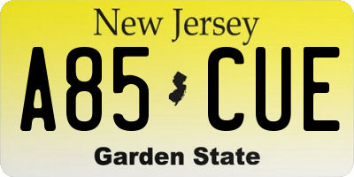 NJ license plate A85CUE