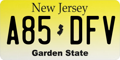 NJ license plate A85DFV