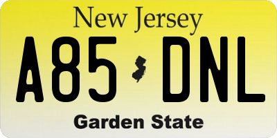 NJ license plate A85DNL