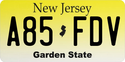 NJ license plate A85FDV