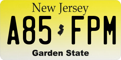 NJ license plate A85FPM