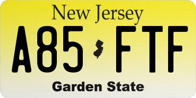 NJ license plate A85FTF