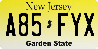 NJ license plate A85FYX