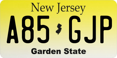 NJ license plate A85GJP