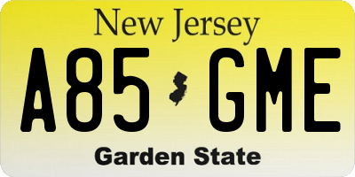 NJ license plate A85GME