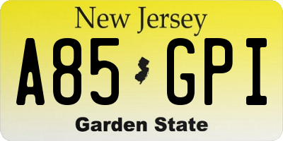 NJ license plate A85GPI