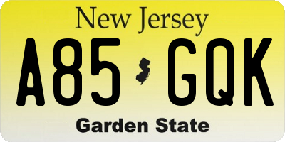 NJ license plate A85GQK
