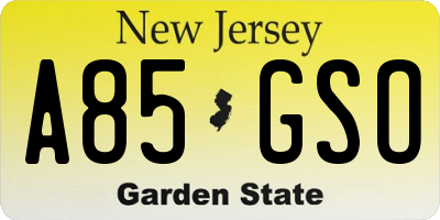 NJ license plate A85GSO