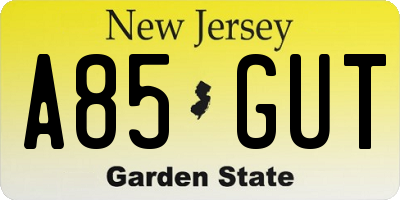 NJ license plate A85GUT