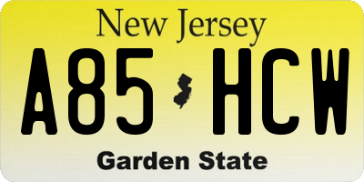 NJ license plate A85HCW