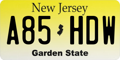 NJ license plate A85HDW