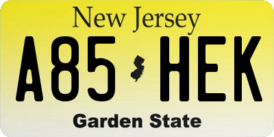 NJ license plate A85HEK