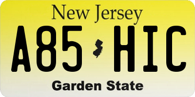 NJ license plate A85HIC