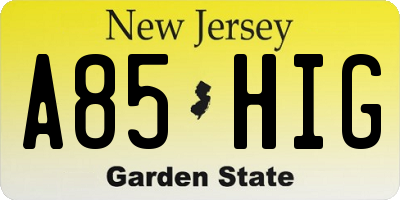 NJ license plate A85HIG