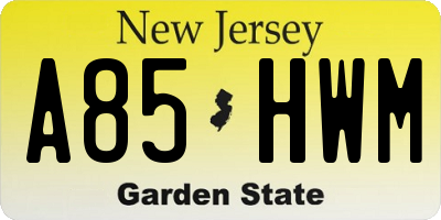 NJ license plate A85HWM