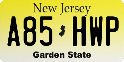 NJ license plate A85HWP