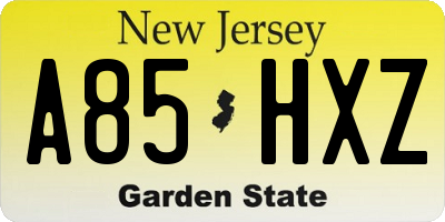 NJ license plate A85HXZ
