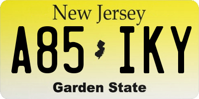 NJ license plate A85IKY