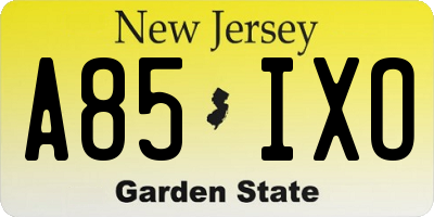 NJ license plate A85IXO