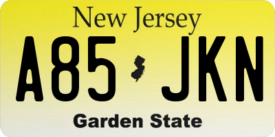 NJ license plate A85JKN