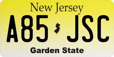 NJ license plate A85JSC