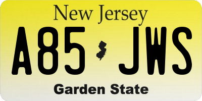 NJ license plate A85JWS