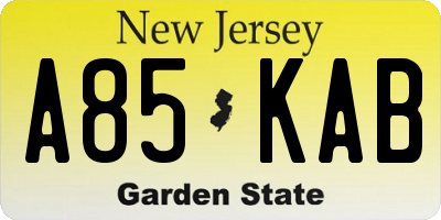 NJ license plate A85KAB